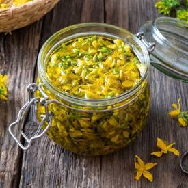 Des fleurs de millepertuis dans un bocal en verre