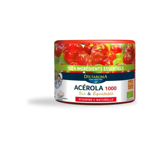 Acérola 1000 Goût Cassis Bio - 60 Comprimés - Dietaroma