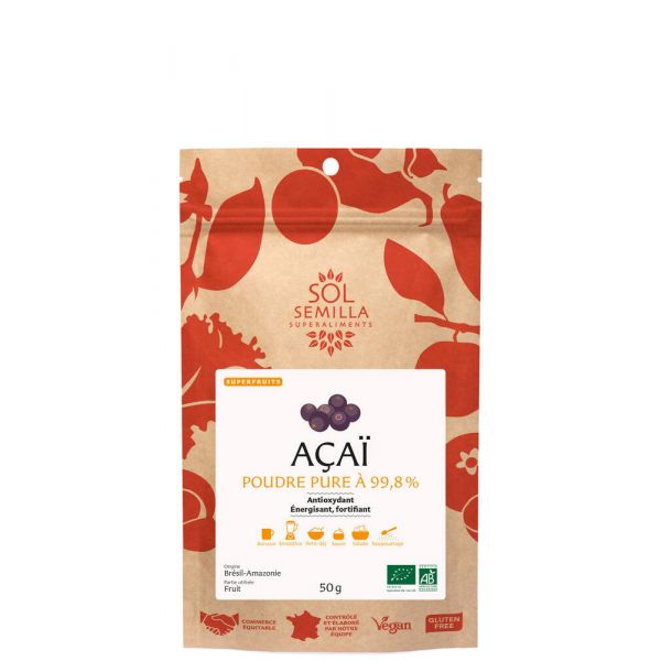 Açaï Lyophilisé Poudre 100% Fruit Bio - 50 G - Sol Semilla