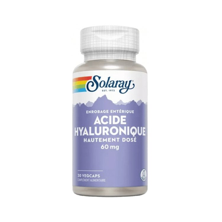 Boîte de 30 capsules d'acide hyaluronique hautement dosé à 60mg de la marque Solaray