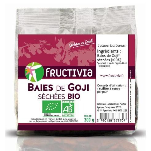 Baies De Goji Séchées Bio - Sachet 200 G - Fructivia