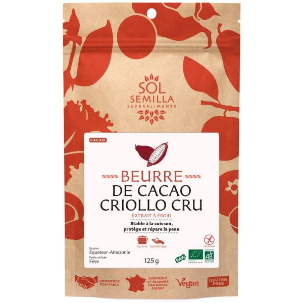 sachet de beurre de cacao cru sol en 125g de la marque sol semilla