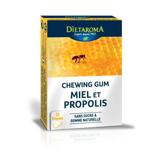 Chewing Gum Miel / Propolis Sans Sucre - 20 Dragées - Dietaroma