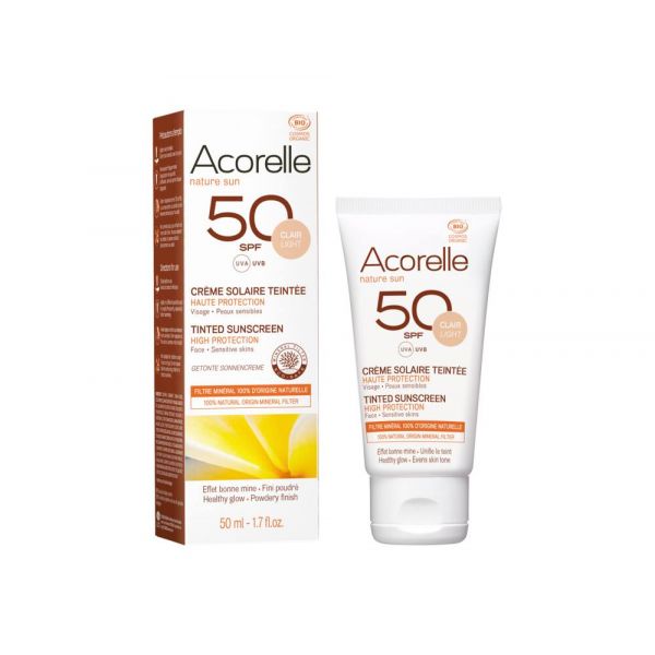 Crème Solaire Teintée Spf 50 Bio Teinte Claire - 50 Ml - Acorelle