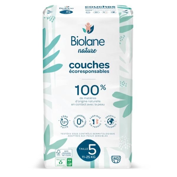 Couches Écologiques Taille 5 De 11 À 25 Kg - 40 Couches - Biolane Nature