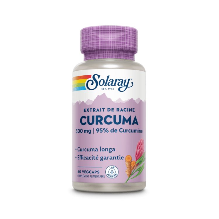 Boîte de 60 capsule d'extrait de racine de curcuma 300mg de la marque Solaray