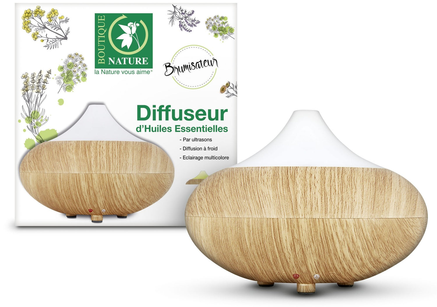 Le Diffuseur Brumisateur par Ultrasons est un concentré de technologies qui allie un diffuseur d'huiles essentielles par ultrasons à un brumisateur