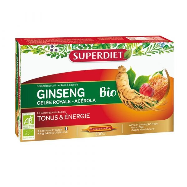 Ginseng - Gelée Royale - Acérola Bio - 20 Ampoules De 15 Ml - Superdiet