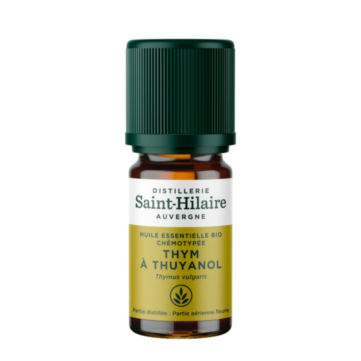 Un flacon d'Huile Essentielle de Thym Thuyanol Bio de la distillerie Saint-Hilaire en 5ml.