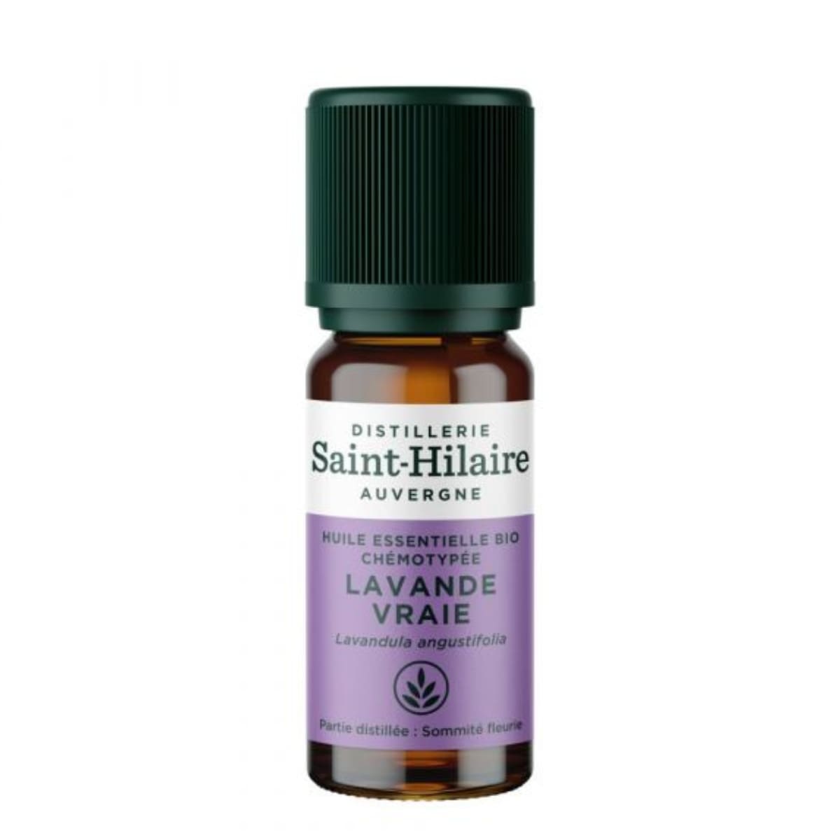 Un flacon de 10ml d'huile essentielle de lavande vraie de la distillerie Saint-Hilaire.