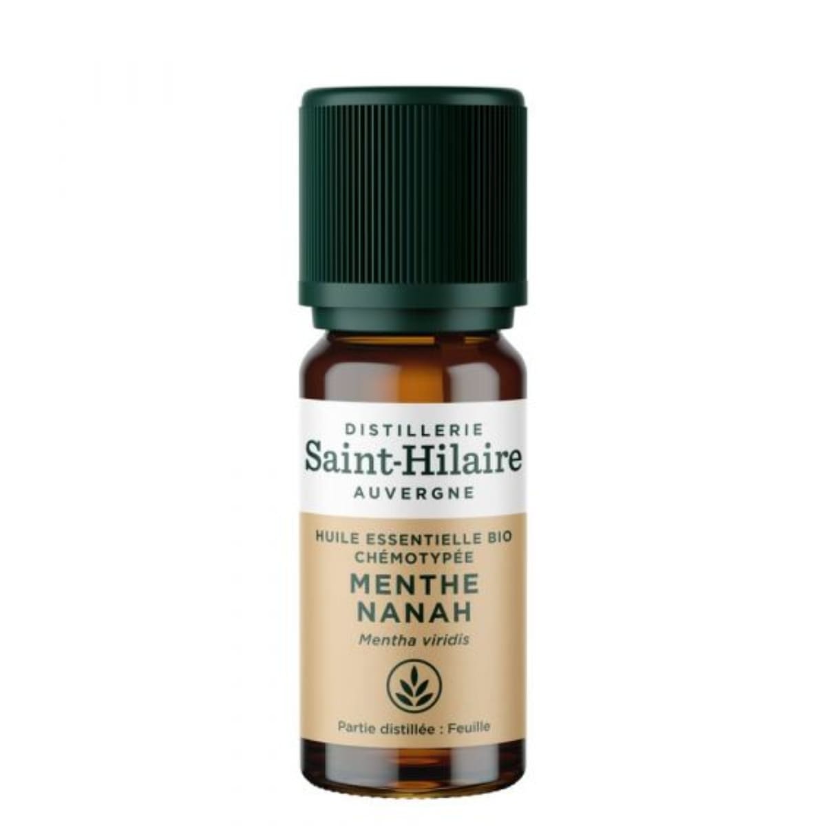 Un flacon de 10ml d'huile essentielle de menthe nanah de la distillerie Saint-Hilaire.