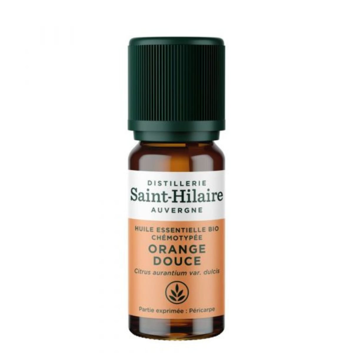 Un flacon de 10ml d'huile essentielle d'orange douce de la distillerie Saint-Hilaire.