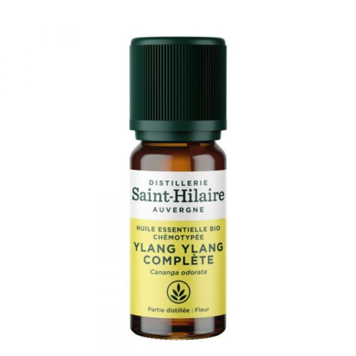 Un flacon de 10ml d'huile essentielle d'ylang ylang de la distillerie Saint-Hilaire.