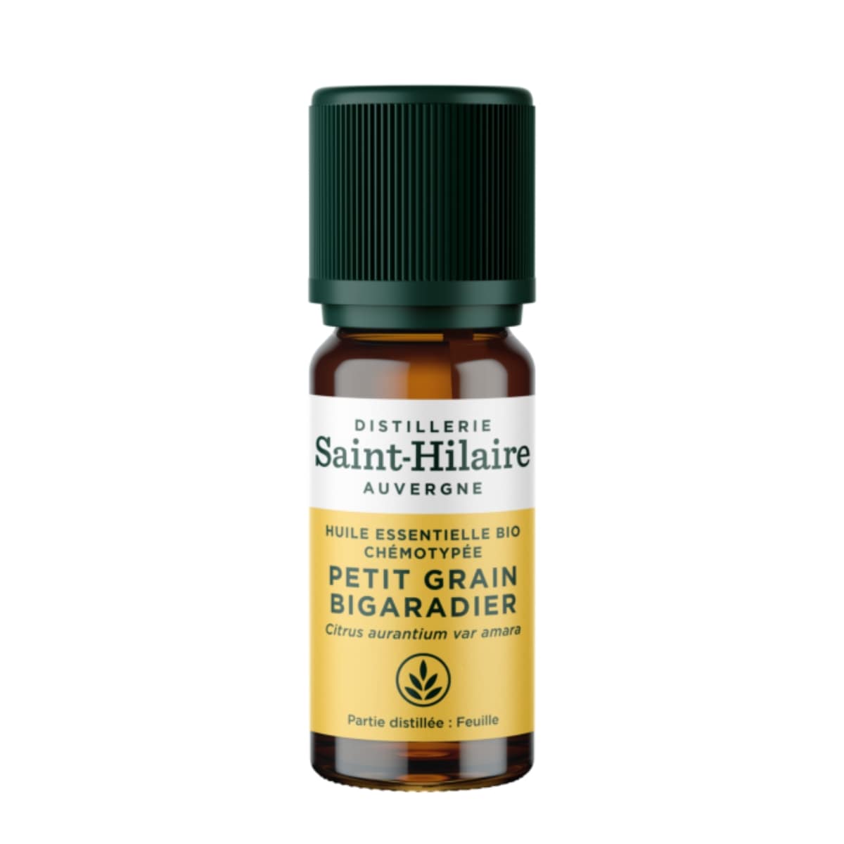 Un flacon d'Huile Essentielle Petit grain bigaradier Bio de la distillerie Saint-Hilaire de 10 ml.