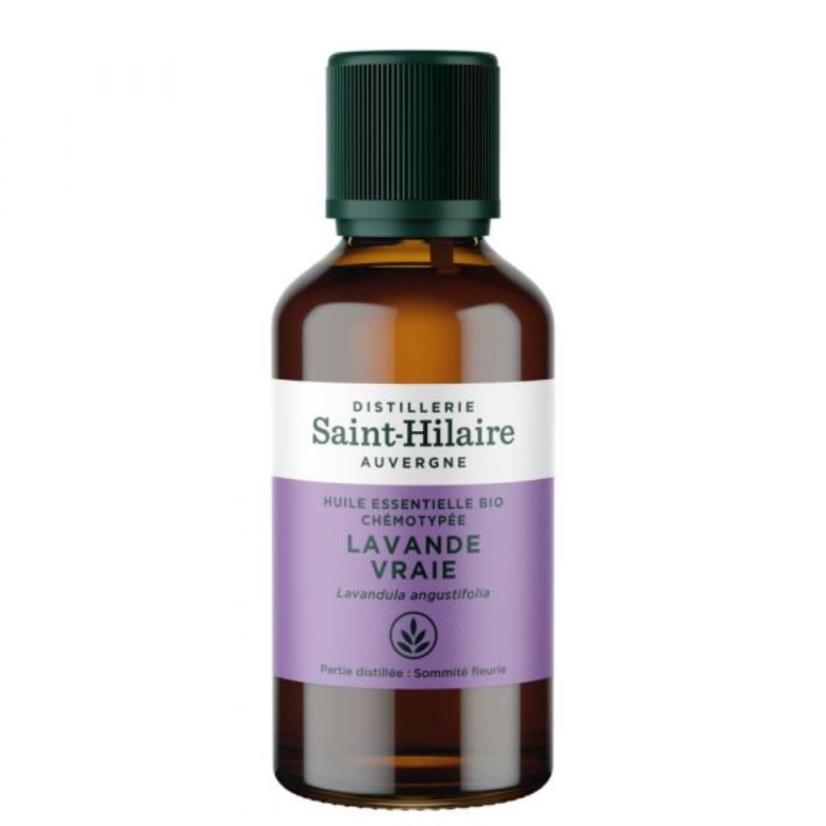 Un flacon de 50ml d'huile essentielle de Lavande vraie de la distillerie Saint-Hilaire.