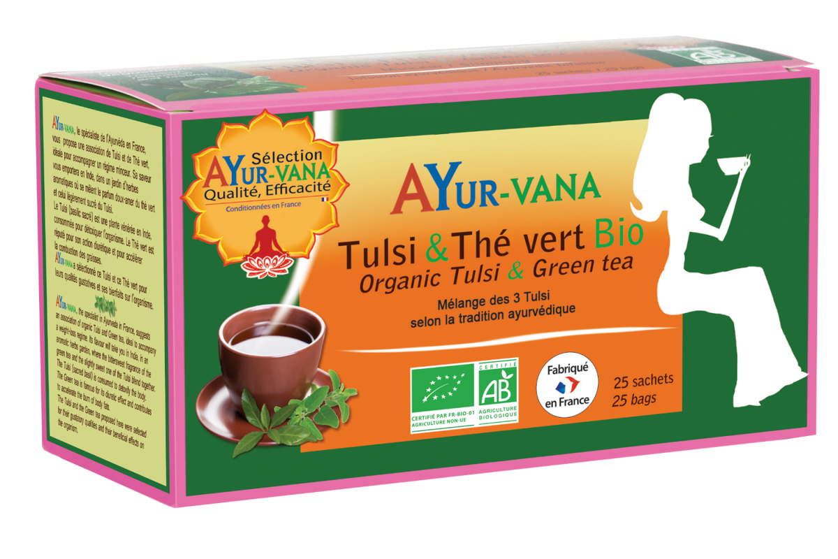 Infusion Tulsi & Thé Vert Bio - Boîte De 25 Infusettes - AyurVana