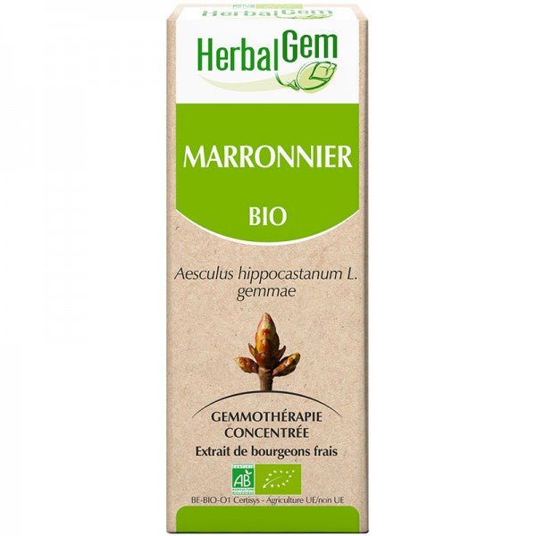 Flacon de 30 ml d'Extrait De Bourgeons Frais de Marronnier Bio, de la marque HerbalGem