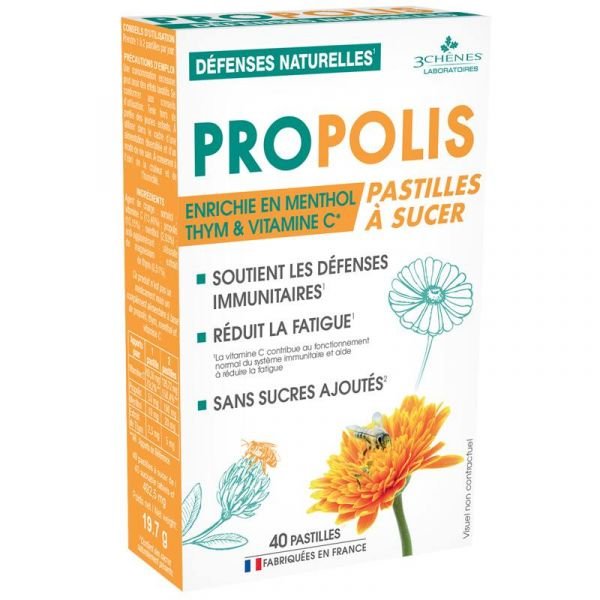 Propolis Pastilles À Sucer - Boîte 40 Pastilles - 3 chenes