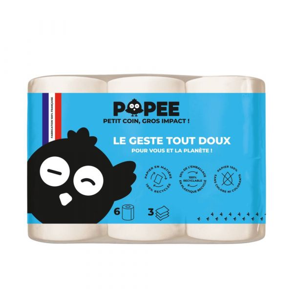 Popee - Papier Toilette Ultra Confort Origine France - 6 Rouleaux - Popee