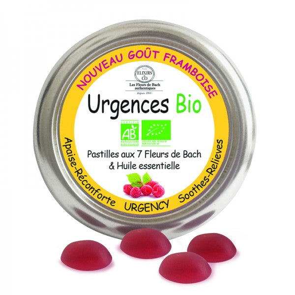 boîte de pastilles urgences bio fleurs de bach goût framboise