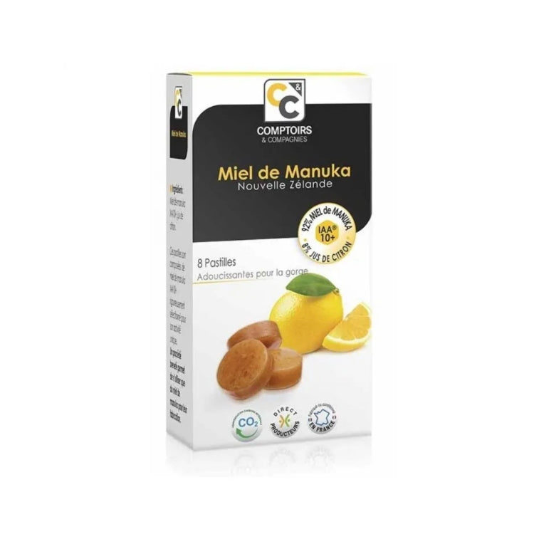 Une boite de 8 Pastilles 100% Miel De Manuka 10+ Et Jus De Citron de la marque Comptoirs et compagnies