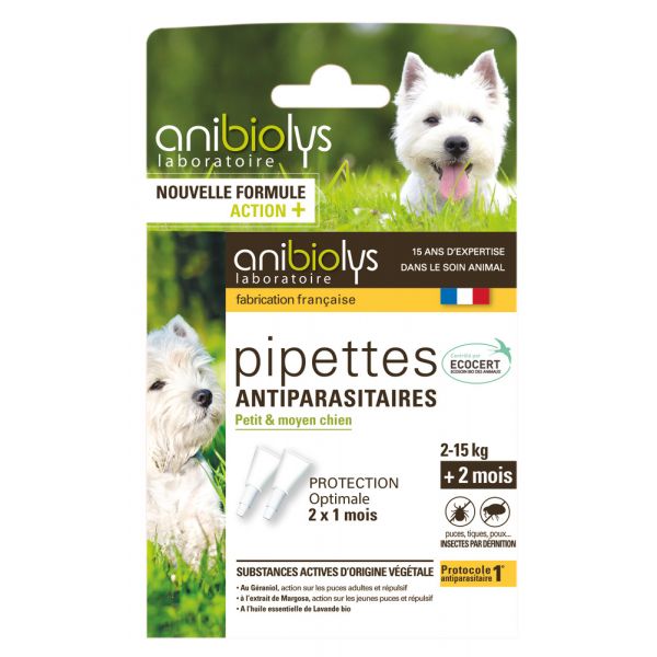 Pipettes Antiparasitaires Petit Et Moyen Chien Ecocert - 2 Pipettes - Anibiolys