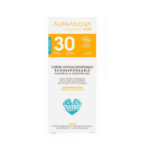 Soin Solaire Spf 30 Visage Hypoallergénique Bio - Tube 50 G - Alphanova