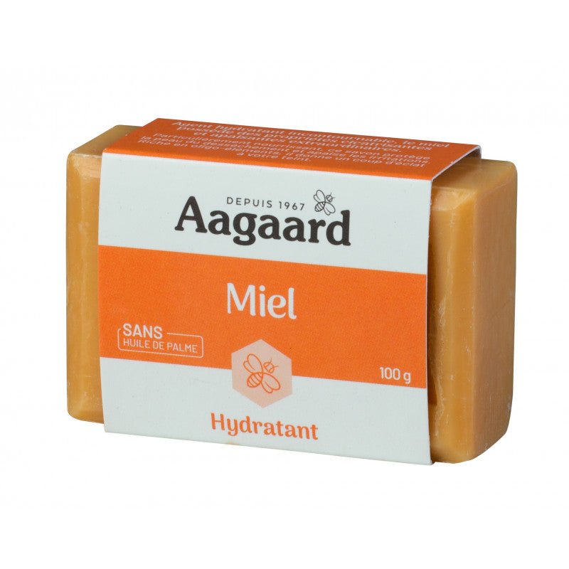 Un Savon de la Ruche au Miel de 00 g de la marque Aagaard, qui nettoie le visage et le corps tout en douceur avec ses vertus nourrissante et apaisante