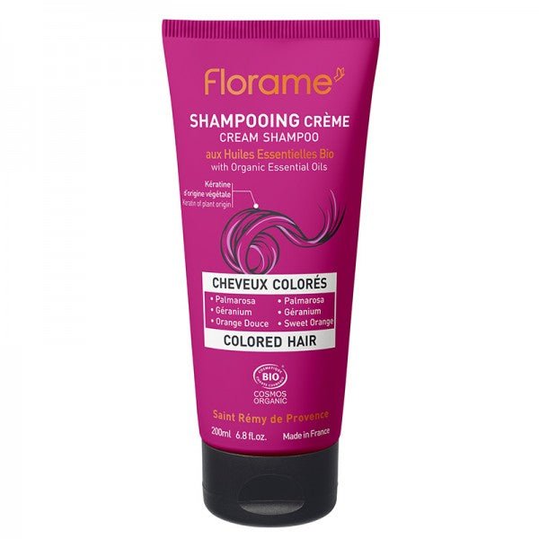 Un tube de Shampoing Bio pour Cheveux ColorésFlorame, qui contribue à préserver la couleur pour des cheveux plus éclatants.