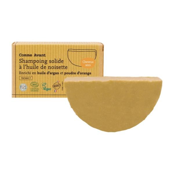 Shampoing Solide À L'huile De Noisette Argan Et Poudre D'orange Bio - Boite Kraft 70 G - Comme avant