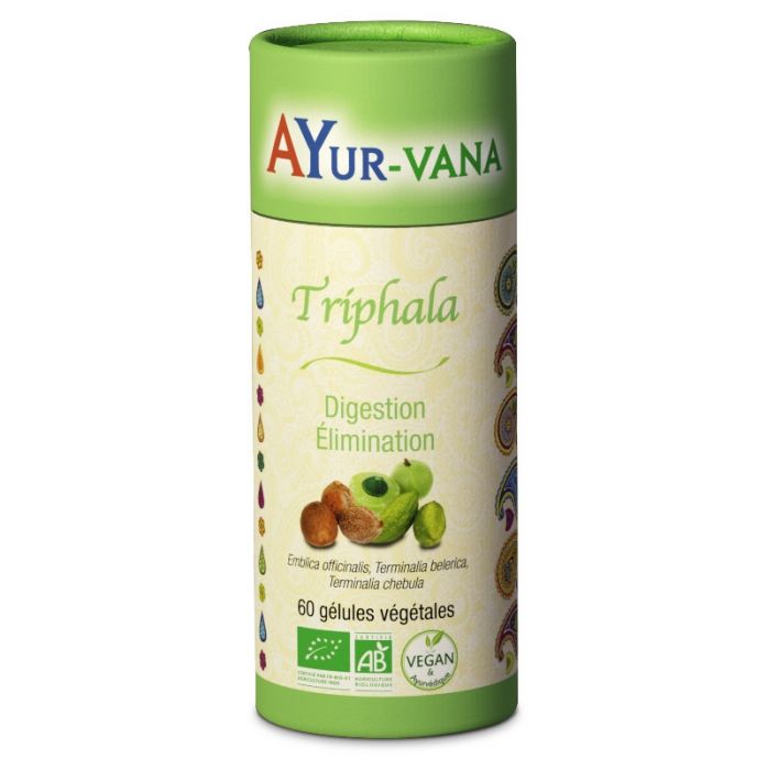 boîte de 60 gélules de triphala digestion élimination de la marque ayur-vana