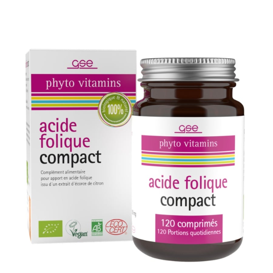 Acide Folique Compact Bio - Vitamine B9 naturelle - 120 comprimés - GSE