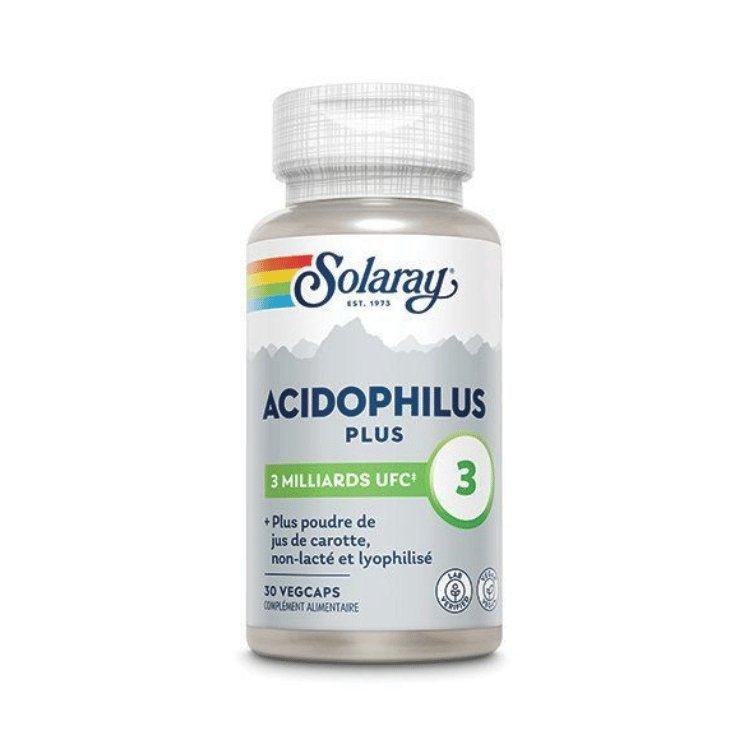 Boîte de 30 caspules d'acidophilus plus de la marque solaray