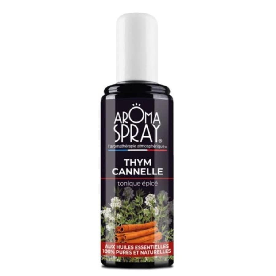 Un flacon de 100 ml de Aromaspray Thym Cannelle