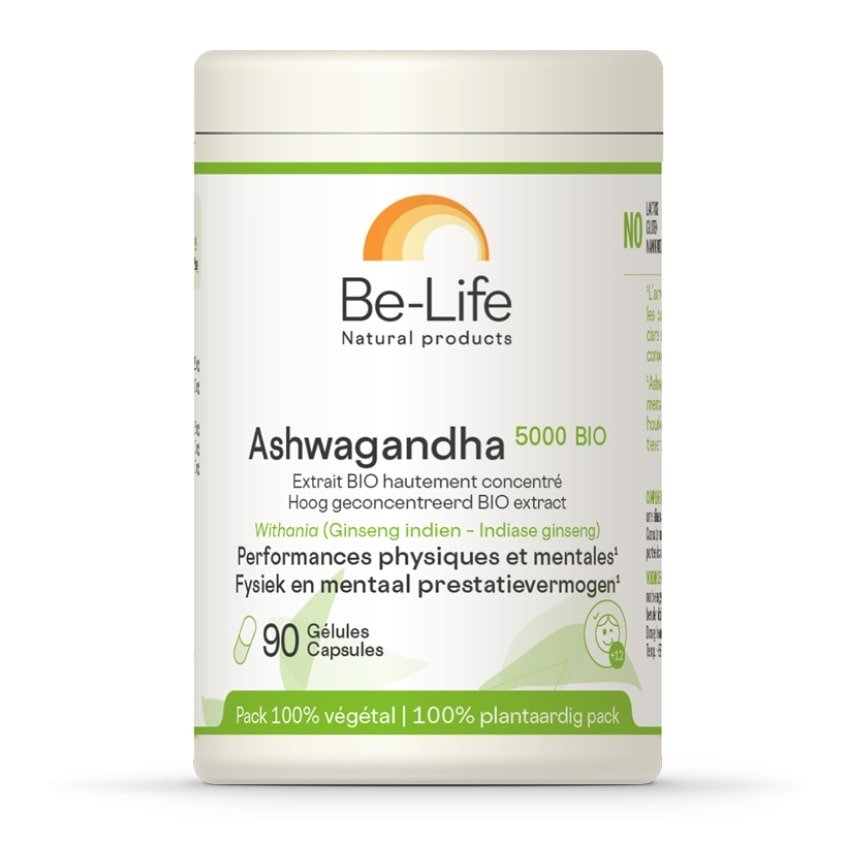 Un Ashwagandha 5000 Bio de 90 gélules de la marque Be-Life
