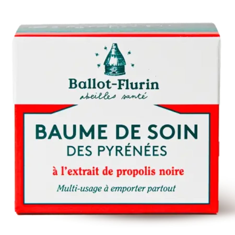 Une boîte de 30 ml de baume de soin des pyrénées de la marque Ballot flurin