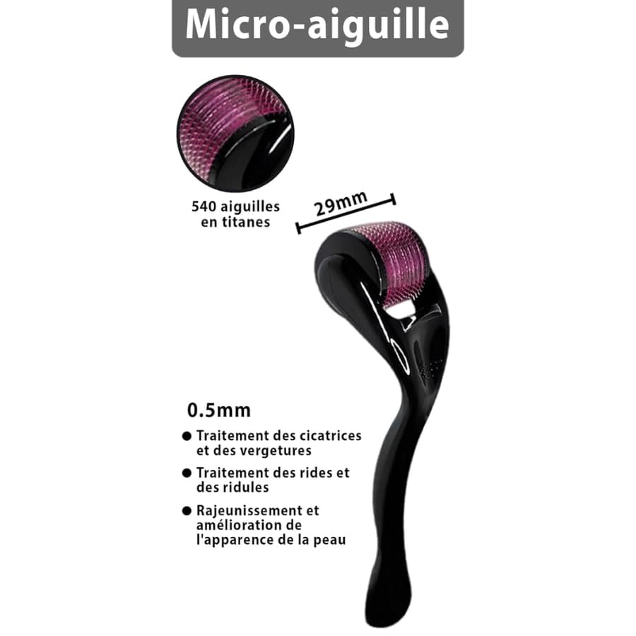 Caractéristiques et dimensions du Dermaroller beard roller de 0,50 mm Noir/Violet