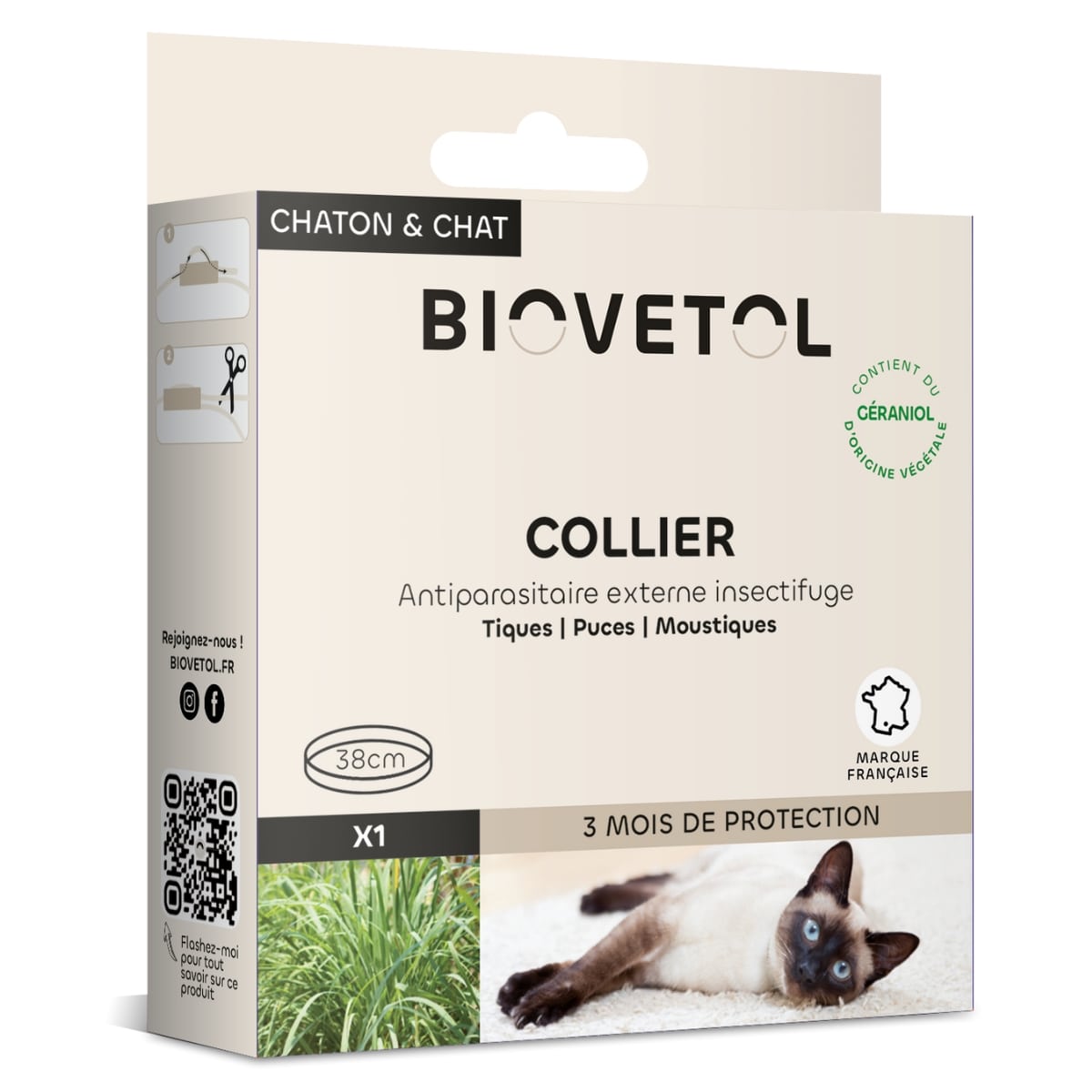 Un collier antiparasitaire pour chat et chaton de la marque biovetol