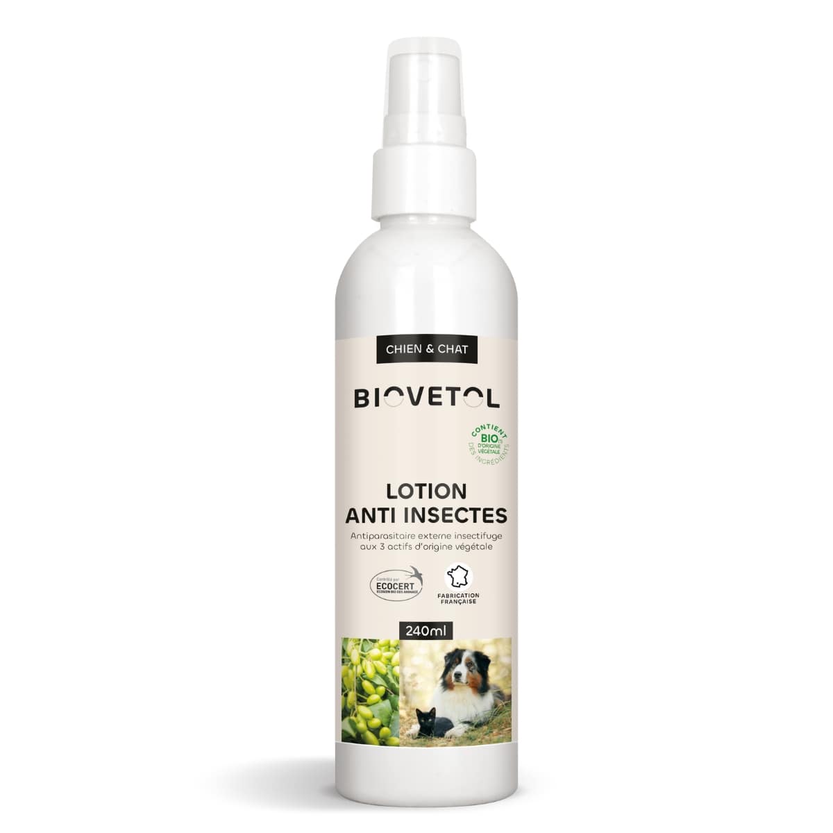 Une lotion anti insectes en format spray de 240ml de la marque Biovetol