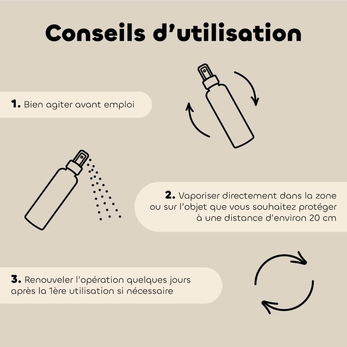 Conseils d'utilisation du spray répulsif biovetol