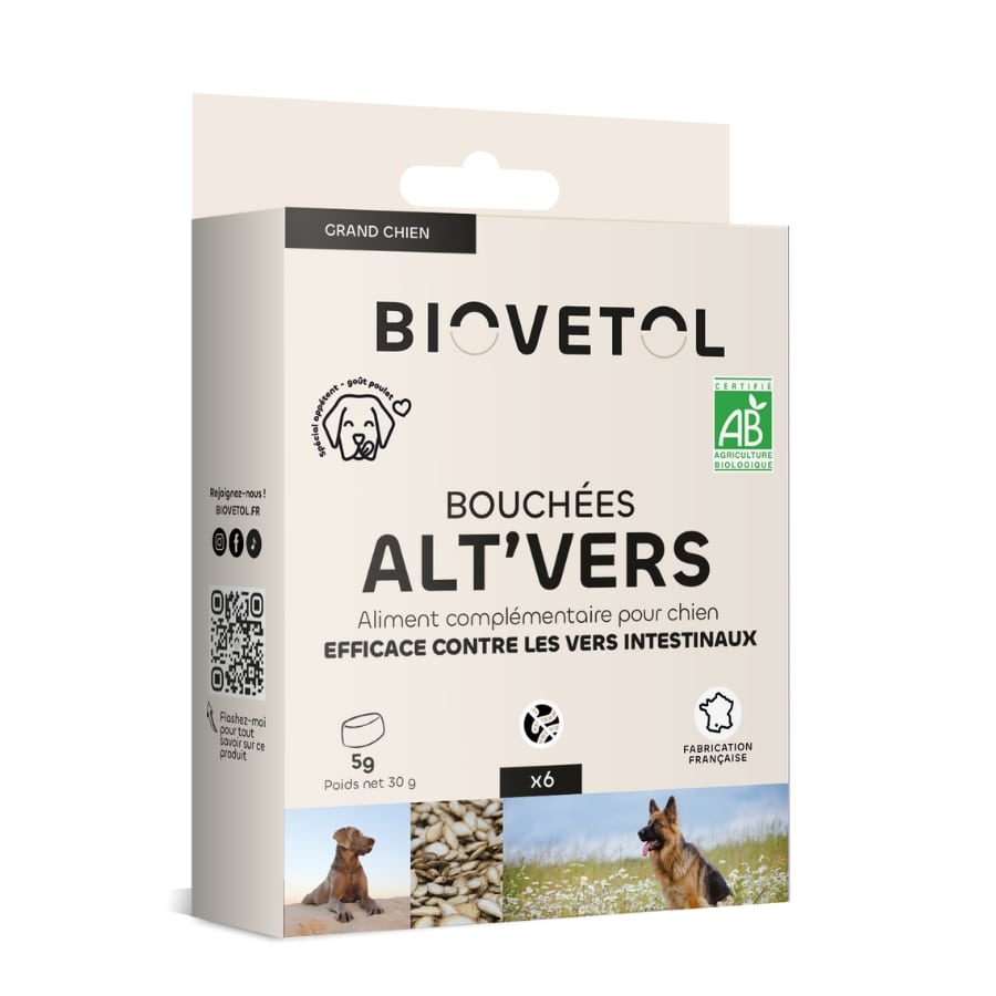 Une boîte de bouchées Alt'vers pour grand chien de la marque Biovetol