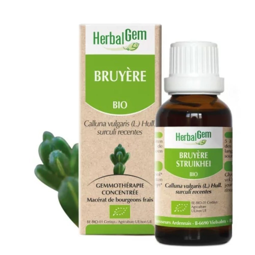 Un extrait de bourgeons frais de Bruyère Bio de 30 ml de la marque HerbalGem.