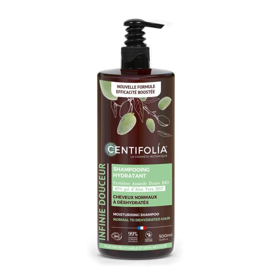 un flacon pompe de shampooing centifolia cheveux normaux à désydratés en 500 ml