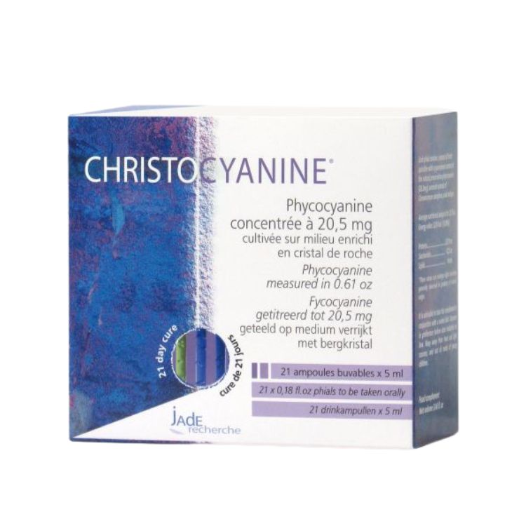 Boîte de 21 ampoules de christocyanine phycocyanine concentrée à 20,5mg de la marque Jade recherche