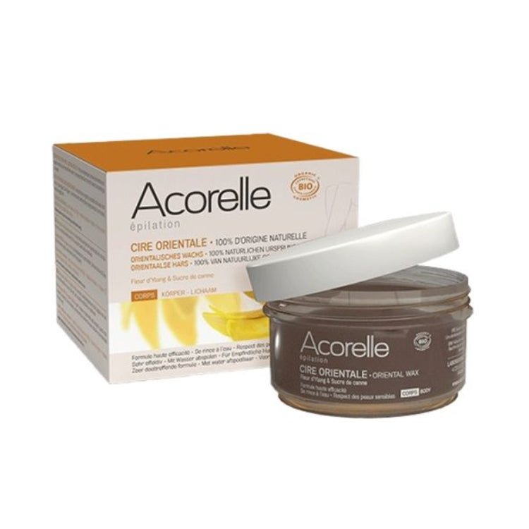 Pot de 300 g de Cire Orientale avec Bandes certifiée Bio de Acorelle, une solution naturelle pour une épilation efficace et douce.