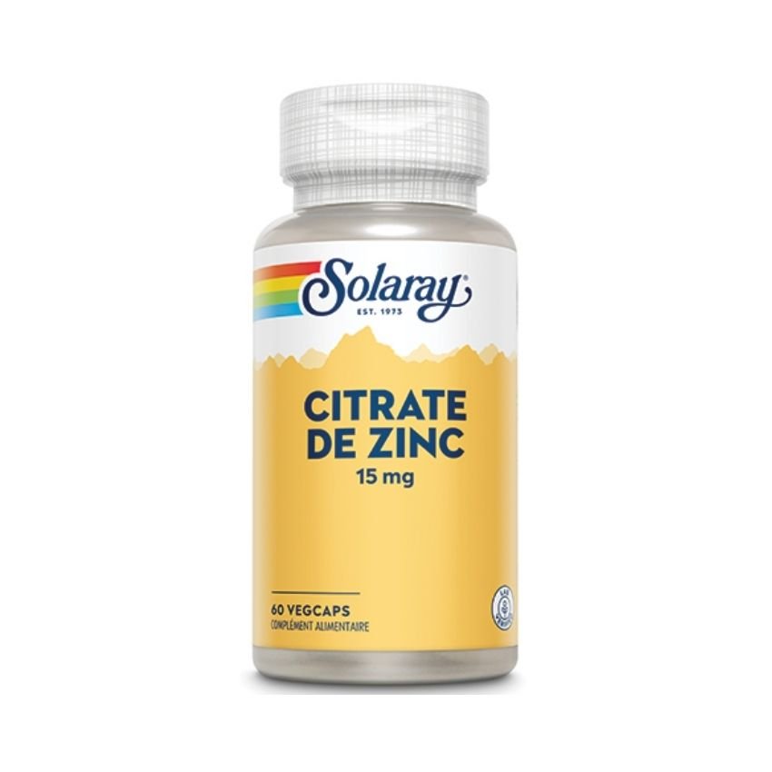 Une boite de Citrate de Zinc de 15 mg de la marque Solaray en 60 capsules végétales
