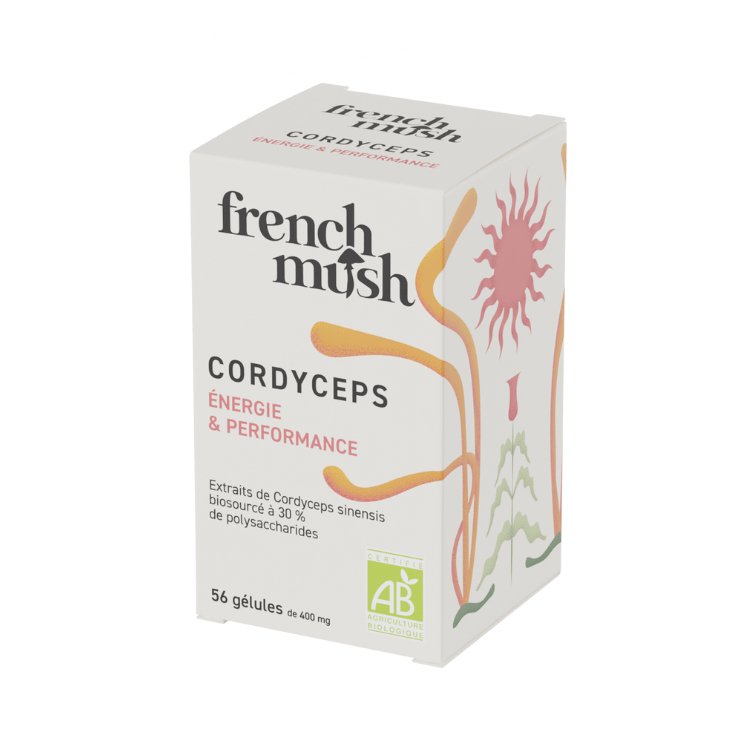 boîte en carton de 56 gélules de cordyceps de la marque french mush