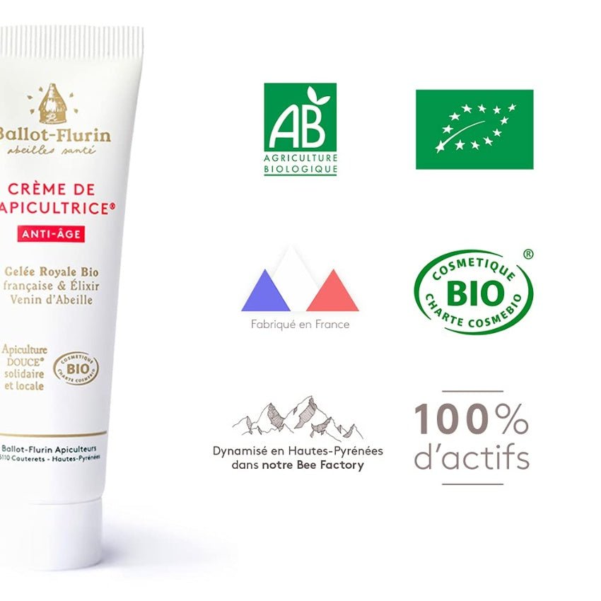 Les labels et certifications de la crème de l'Apicultrice anti-âge bio Ballot-Flurin