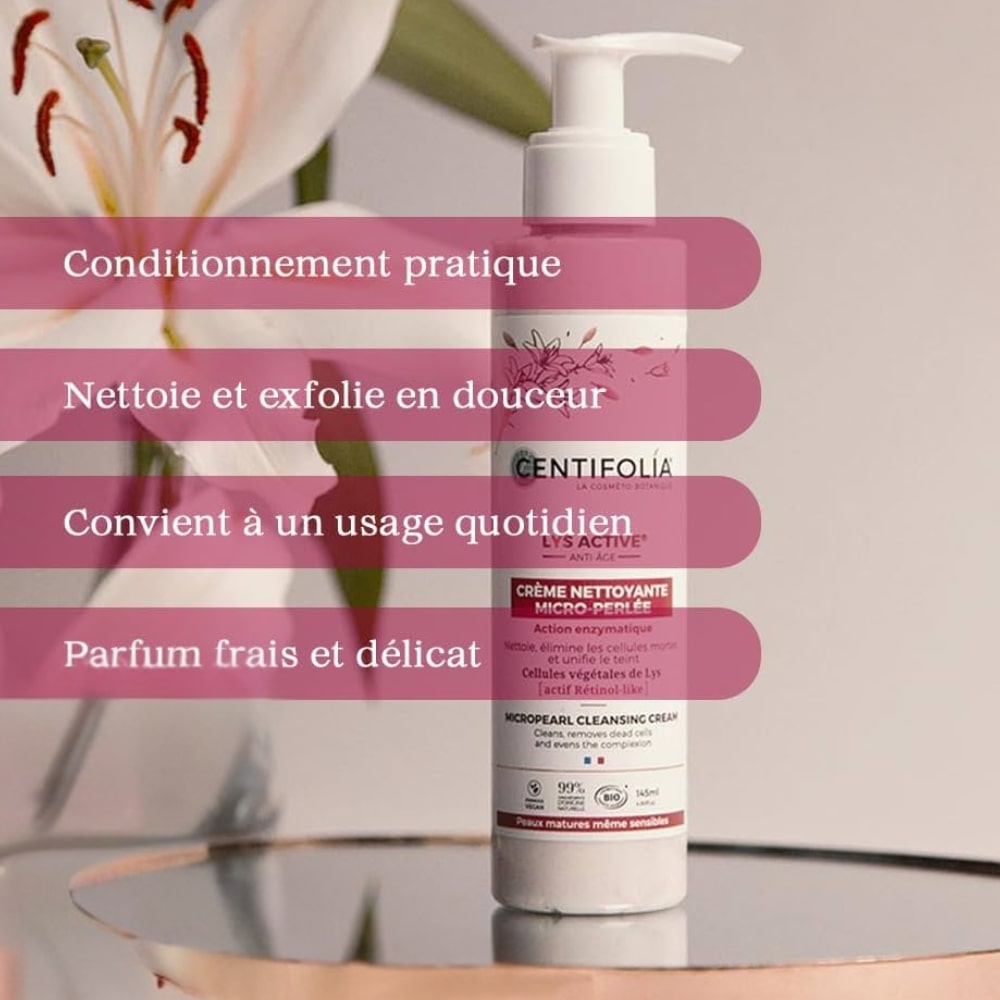 Les bienfaits de la crème nettoyante micro-perlée de 145ml de la marque Centifolia.