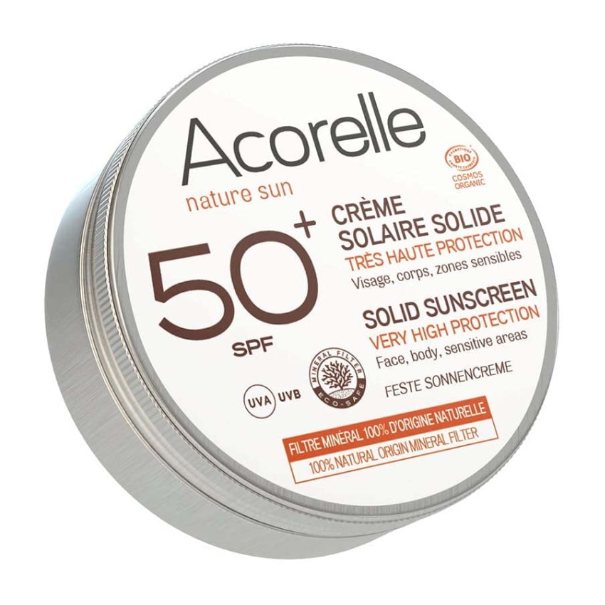 Un écran solaire solide SPF 50+ de 30 g de la marque Acorelle